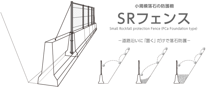 小規模落石の防護柵　SRフェンス －道路沿いに「置く」だけで落石防護－